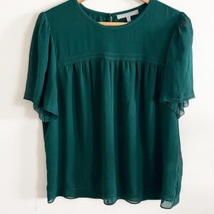 Daniel Rainn green ruffled sleeve swing blouse top size XL